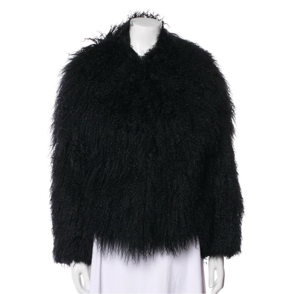 Vintage Y2K Marvin Richards Mongolian Lamb Fur Jacket Black Hook Eye Coat XS